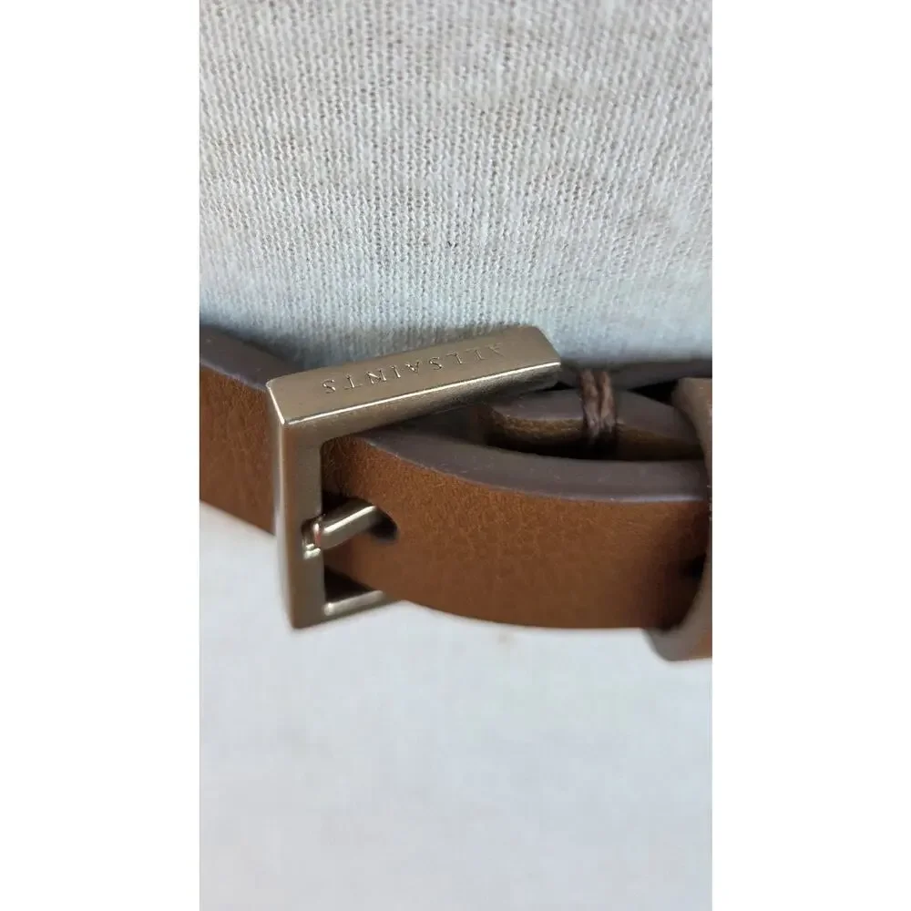AllSaints Camel Studded Leather Belt Pebbled Thin Minimalist Moto Rocker